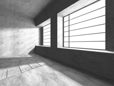 Dark Beton Duvar Mimarisi. Boş Oda. 3d Görüntüleme