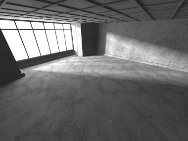 Dark Beton Duvar Mimarisi. Boş Oda. 3d Görüntüleme