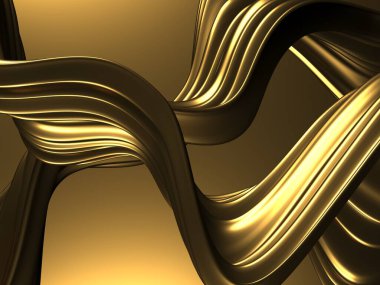 Altın soyut dalgalı sıvı arka plan. 3d resimleme