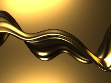 Altın soyut dalgalı sıvı arka plan. 3d resimleme