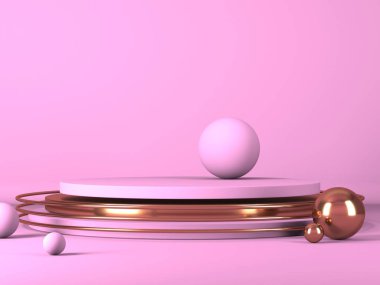 Geometrik formlarla soyut asgari sahne. Pembe krem arka plan. 3d hazırlayıcı