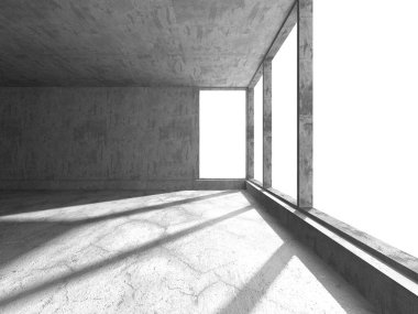 Dark Beton Duvar Mimarisi. Boş Oda. 3d Görüntüleme