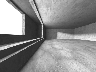 Dark Beton Duvar Mimarisi. Boş Oda. 3d Görüntüleme