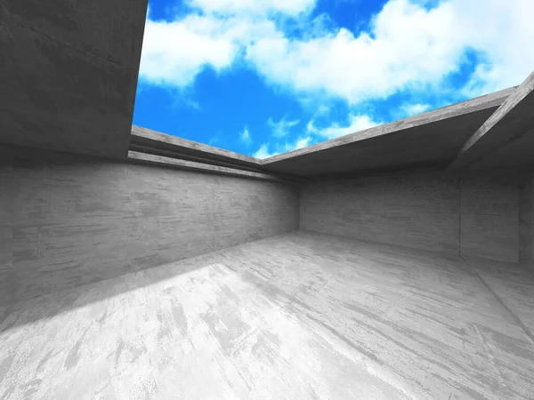 Bulutlu arka planda beton duvar inşaatı. Soyut mimari tasarım konsepti. 3d hazırlayıcı