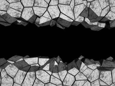 Patlama, beton duvardaki kurşun deliği tahribatı. Duvarda çatlak bir delik var. Grunge 'un geçmişi. 3d resimleme