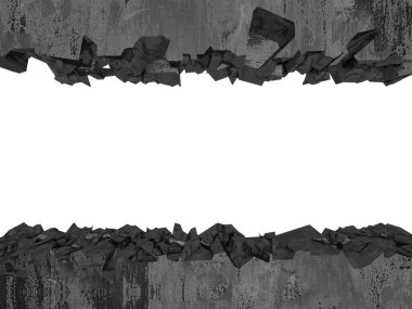 Patlama, beton duvardaki kurşun deliği tahribatı. Duvarda çatlak bir delik var. Grunge 'un geçmişi. 3d resimleme