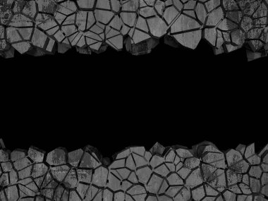 Patlama, beton duvardaki kurşun deliği tahribatı. Duvarda çatlak bir delik var. Grunge 'un geçmişi. 3d resimleme
