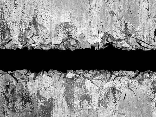 Explosion Broken Concrete Wall Bullet Hole Destruction Dark Cracked Hole — Stock Photo, Image