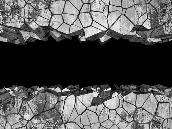 Patlama, beton duvardaki kurşun deliği tahribatı. Duvarda çatlak bir delik var. Grunge 'un geçmişi. 3d resimleme