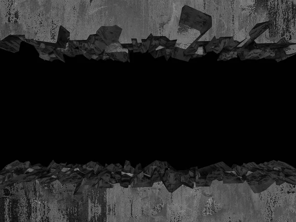 Patlama, beton duvardaki kurşun deliği tahribatı. Duvarda çatlak bir delik var. Grunge 'un geçmişi. 3d resimleme