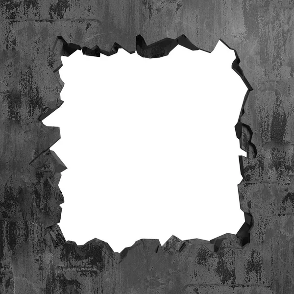 Explosion Zerbrochene Betonwand Einschussloch Zerstörung Dunkle Risse Der Wand Grunge — Stockfoto