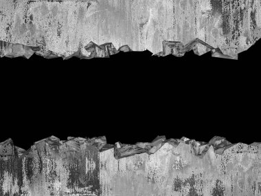 Patlama, beton duvardaki kurşun deliği tahribatı. Duvarda çatlak bir delik var. Grunge 'un geçmişi. 3d resimleme