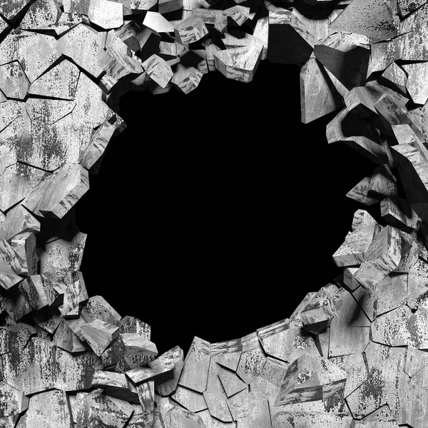 Cracked Broken Hole Concrete Wall Grunge Background Render Illustration — Stock Photo, Image