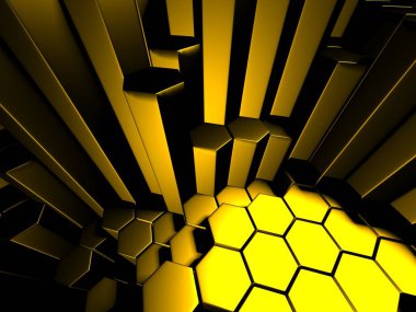 Lüks Altın Parlak Soyut Altıgen Özgeçmişi. 3d Hazırlama