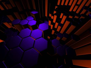 Altıgen Poligon Renkli Soyut Fütürist Arkaplan. 3d Hazırlama