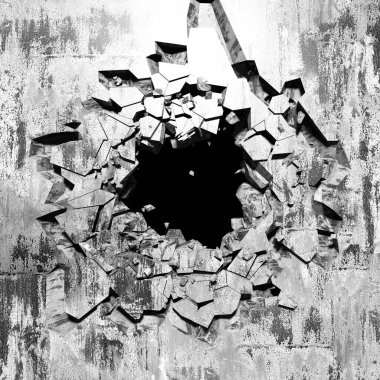 Beton duvarda çatlak var. Grunge 'un geçmişi. 3d resimleme