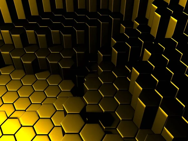 豪華な黄金の光沢のある抽象六角形の背景 3Dレンダリング — ストック写真