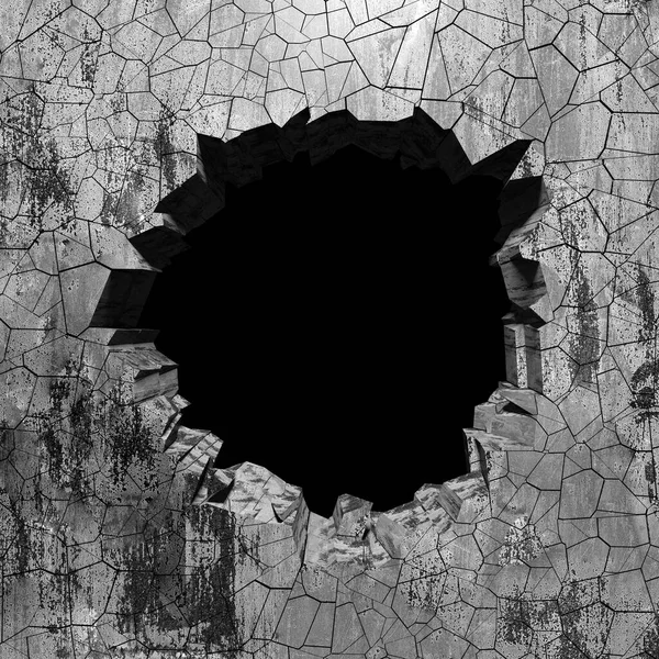 混凝土墙上裂开的破洞 Grunge的背景 3D渲染说明 — 图库照片