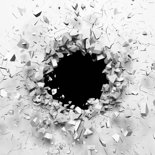 Broken White Wall Hole Center Cracked Surface Render Illustration — Stock Photo, Image