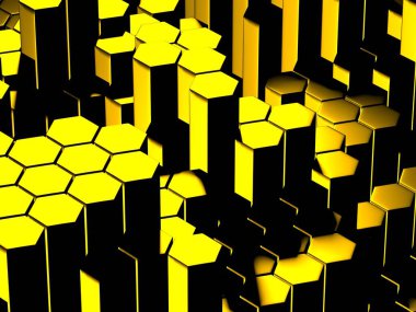 Altıgen şekil altın arka planı engelliyor. 3d resimleme