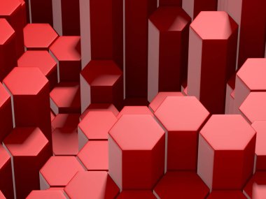 Altıgen Soyut Kırmızı Tuğla Arkaplanı. 3d Görüntüleme