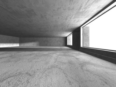 Dark Beton Duvar Mimarisi. Boş Oda. 3d Görüntüleme