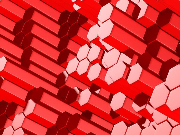Hexagon Abstract Red Bricks Background. 3d Render Illustration
