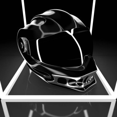 Gelecekçi motosiklet entegre kaza kaskı. 3d resimleme