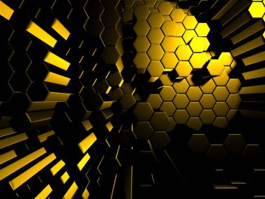 Lüks Altın Parlak Soyut Altıgen Özgeçmişi. 3d Hazırlama