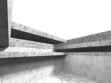 Dark Beton Duvar Mimarisi. Boş Oda. 3d Görüntüleme