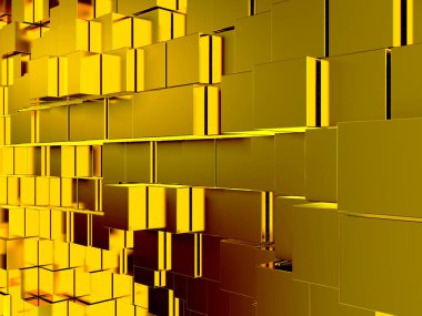 Lüks altın arka plan. Altın parıltılı küp dizisi. 3d hazırlayıcı