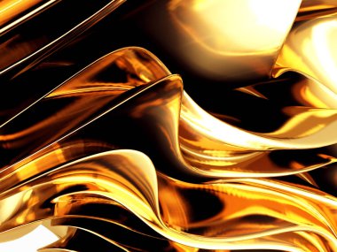 Altın soyut dalgalı sıvı arka plan. 3d resimleme