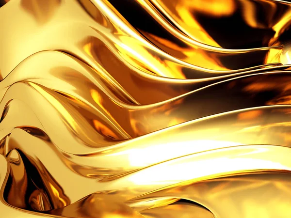 Золотий Абстрактний Хвилястий Рідкий Фон Ілюстрація Рендеринга — стокове фото
