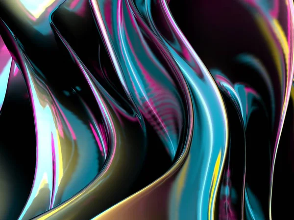 Colorful Liquid Metallic Wavy Background Render Illustration — Stock Photo, Image