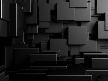 Soyut Karanlık Küpler Fütürist Tasarım Arkaplanı. 3d Görüntüleme