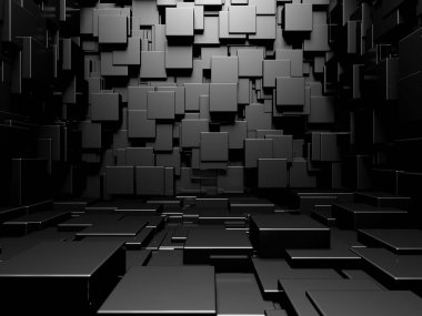 Soyut Karanlık Küpler Fütürist Tasarım Arkaplanı. 3d Görüntüleme