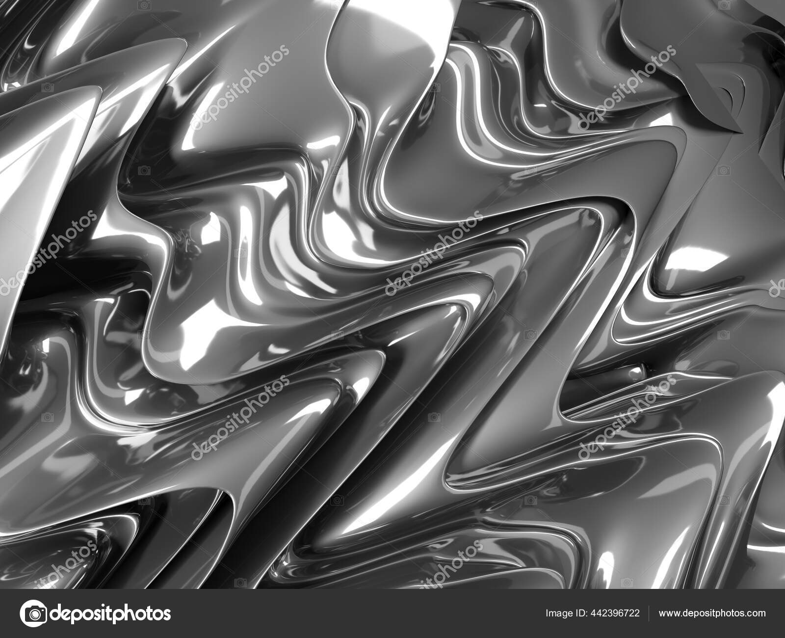3d abstract background, rippled liquid chrome metal Stock Illustration