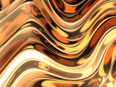 Altın soyut dalgalı sıvı arka plan. 3d resimleme