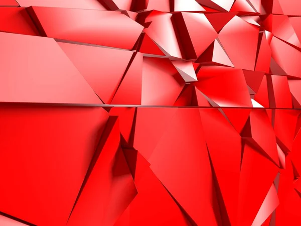 Red triangle poligon chaotic pattern wall background. 3d render illustration