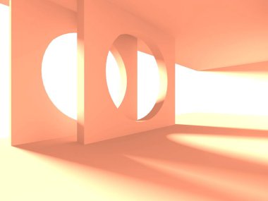 Aydınlatılmış koridor iç tasarımı. Boş Oda İç mimarisi. 3 Boyutlu Hazırlama