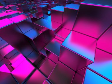 Renkli küpler kaotik inşaat geçmişini engelliyor. 3d hazırlayıcı