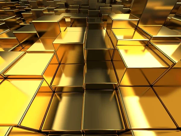 Fondo Dorado Lujo Arreglo Cubos Dorados Brillantes Renderizar — Foto de Stock