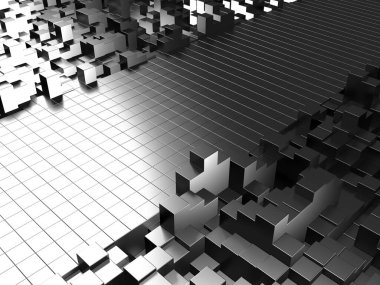 Koyu gümüş küpler. Soyut metalik arka plan. Modern tasarım. 3d hazırlayıcı