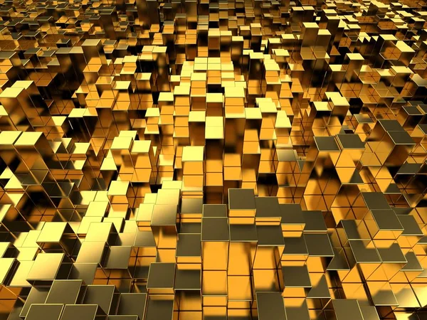 Fundo Dourado Luxo Ouro Brilhante Cubos Matriz Renderização — Fotografia de Stock