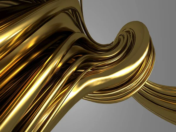 Fundo Líquido Ondulado Abstrato Dourado Renderizar Ilustração — Fotografia de Stock