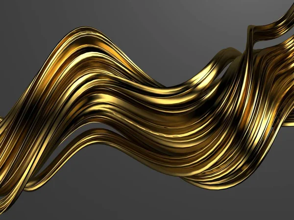 金色抽象波浪状液体背景 3D渲染说明 — 图库照片