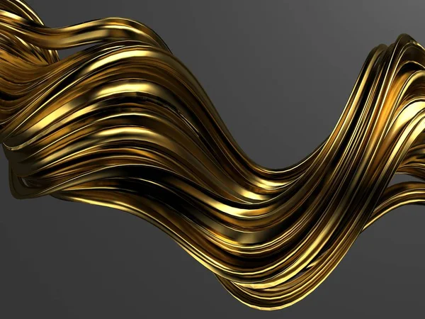 Fondo Líquido Ondulado Abstracto Dorado Ilustración Renderizado —  Fotos de Stock