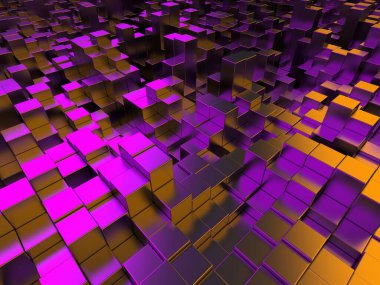 Renkli küpler kaotik inşaat geçmişini engelliyor. 3d hazırlayıcı