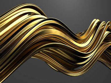 Altın soyut dalgalı sıvı arka plan. 3d resimleme