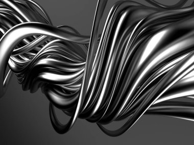 Metalik, soyut, dalgalı sıvı arka plan. 3d resimleme